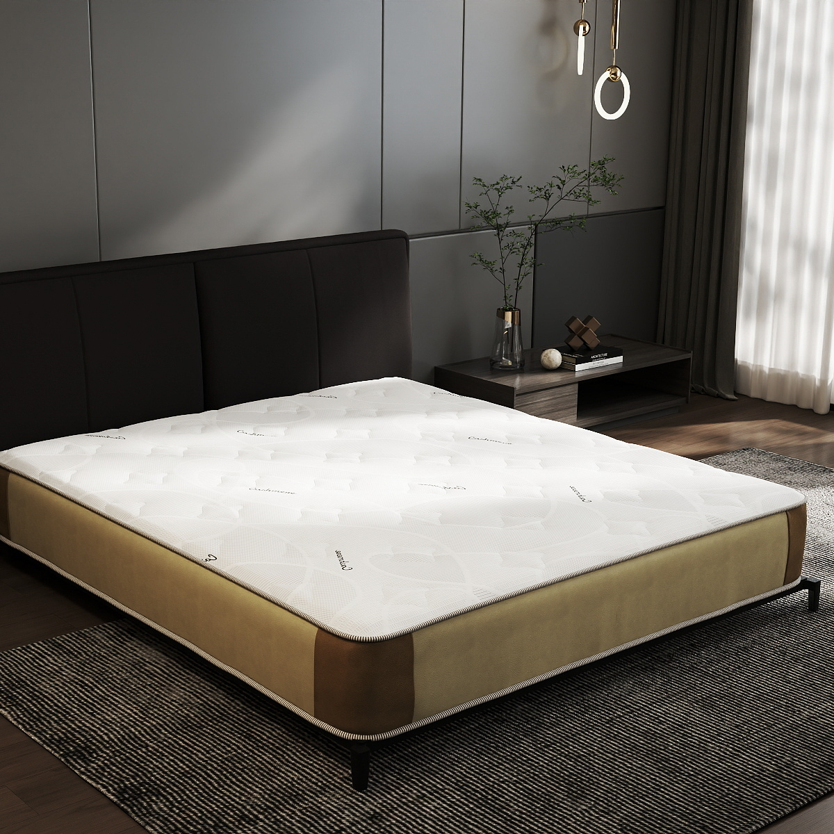 Cashmere Knitted Mattress Fabric – White Jacquard Design for Premium Sleep Brands