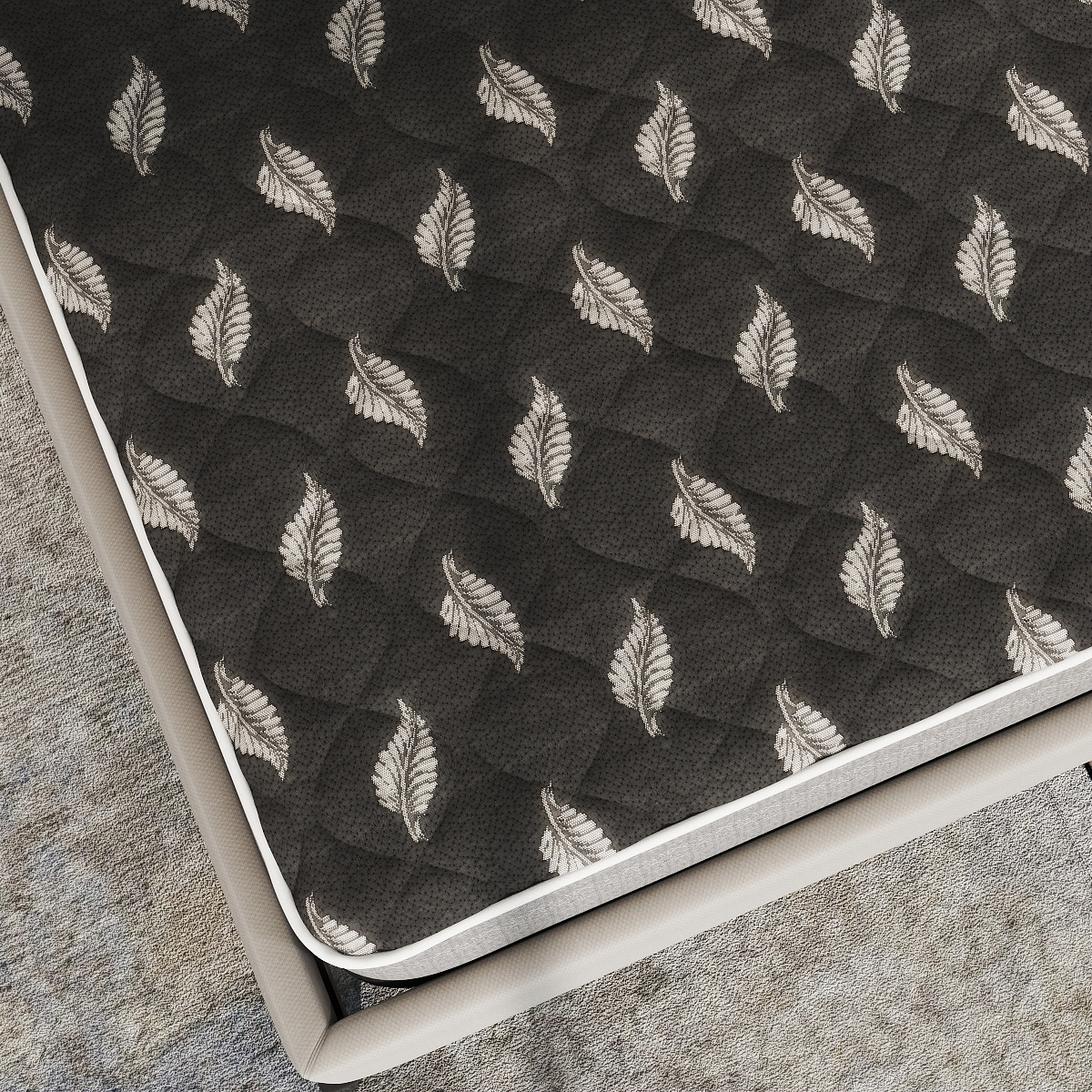 Dark Leaf Pattern Mattress Ticking Fabric – Knitted Jacquard Textile for Premium Mattress Covers