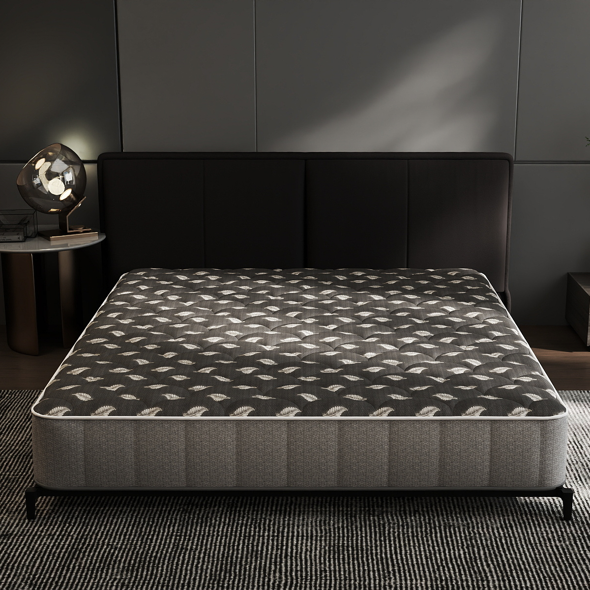 Dark Leaf Pattern Mattress Ticking Fabric – Knitted Jacquard Textile for Premium Mattress Covers
