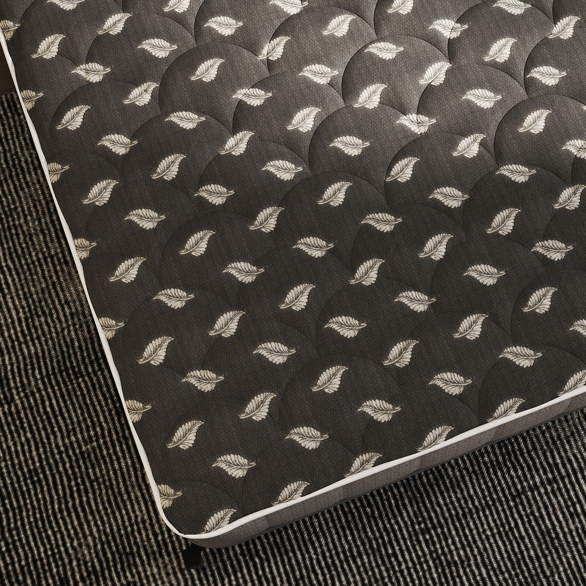 Dark Leaf Pattern Mattress Ticking Fabric – Knitted Jacquard Textile for Premium Mattress Covers