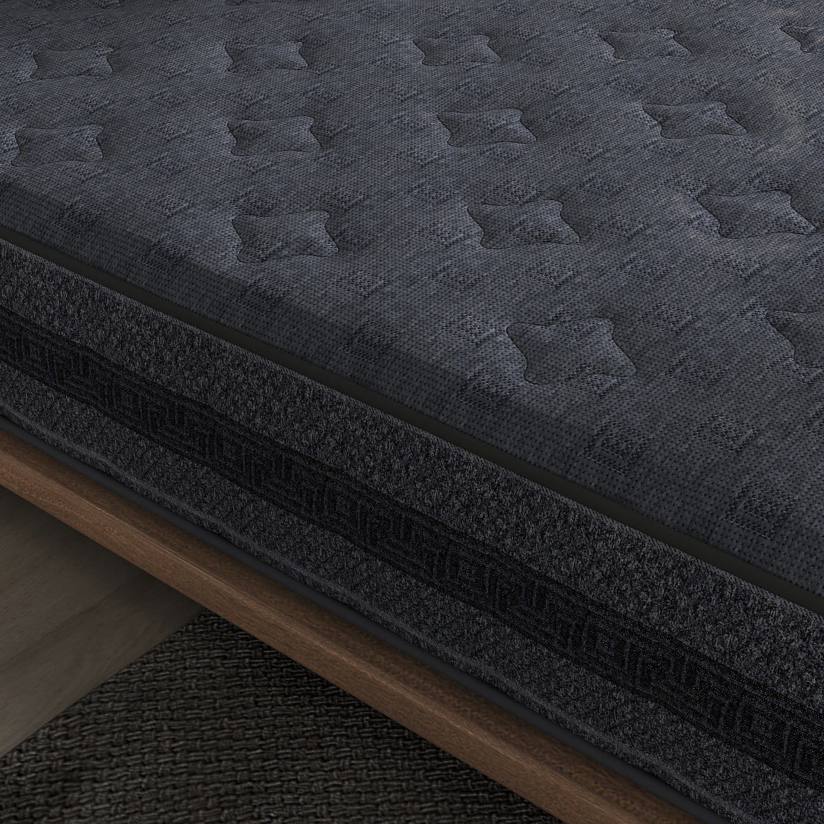 Dark Blue Geometric Knitted Mattress Fabric – Durable & Modern Ticking Material