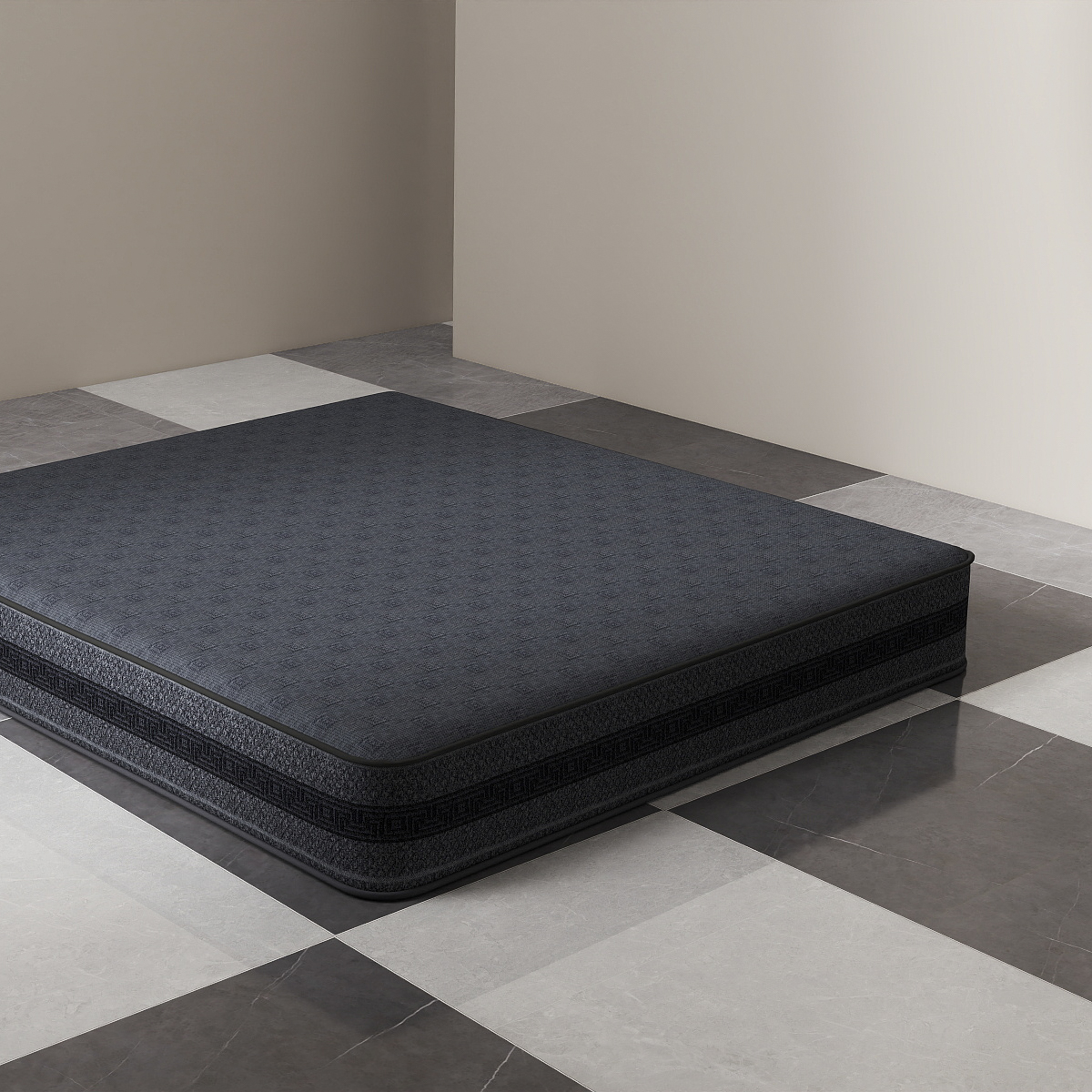 Dark Blue Geometric Knitted Mattress Fabric – Durable & Modern Ticking Material