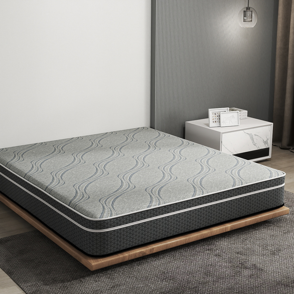 Light Grey Wavy Pattern Mattress Fabric – Soft, Durable & Modern Ticking Material